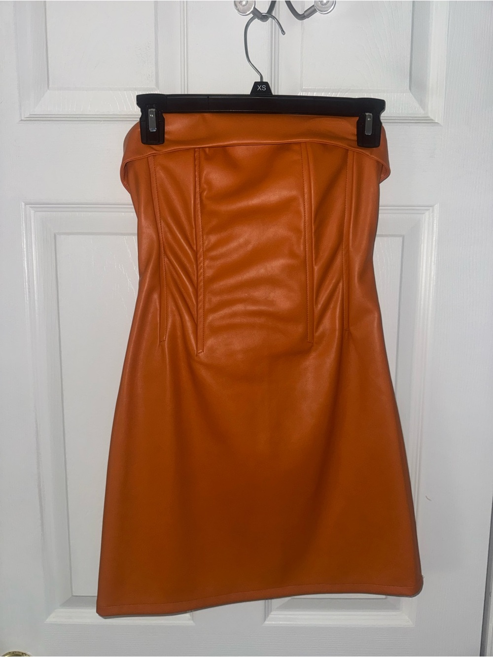 Strapless Faux Leather Mini Dress - Burnt Orange